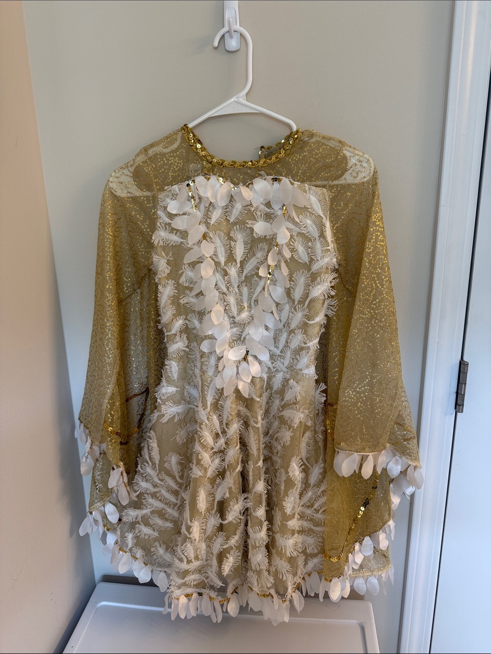 Chasing Fireflies Gold and White Sequin Leaf Embellished Formal Dress